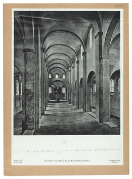 Vorschaubild Maria Laach: Abteikirche, Inneres nach Westen, Blatt aus Deutsche Kunst, Angelsachsen-Verlag. Hinweis auf Dia